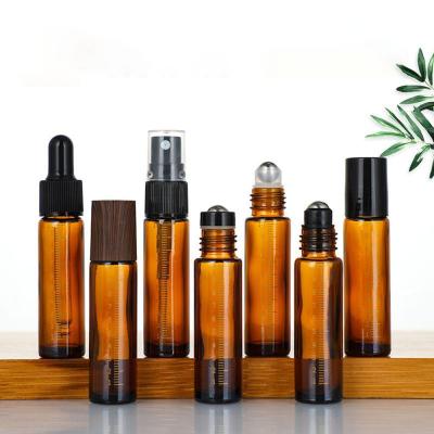 China Stainless Steel Essential Oil Glass Roller Bottles 10 Ml Amber dropper for sale