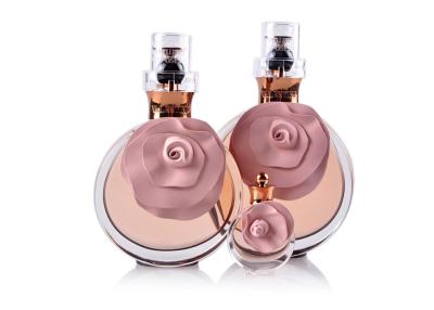 China OEM / ODM Custom Glass Perfume Bottles 30ml Portable Flower Pink Style for sale