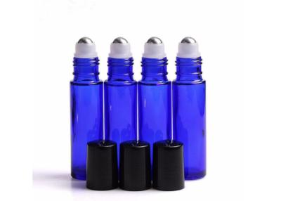 China Round Cobalt Blue Glass Roller Bottles For Essential Oils White / Black Cap for sale