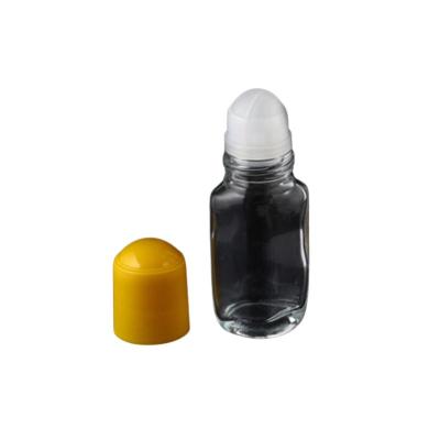 China Transparent Glass Rollerball Perfume Container 50ml Yellow Pp Plastic Cap for sale