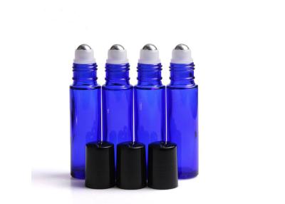China Metal Ball Roll On Essential Oil Glass Bottles , Cobalt Blue Bottles For Essential Oils for sale