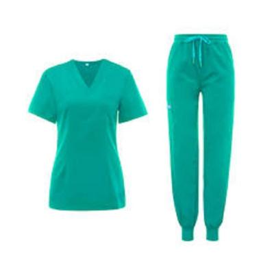 China Custom Logo Hospital Scrub Suit Solid Color Unisex Short Sleeve Chlorine Bleaching Resistant for sale