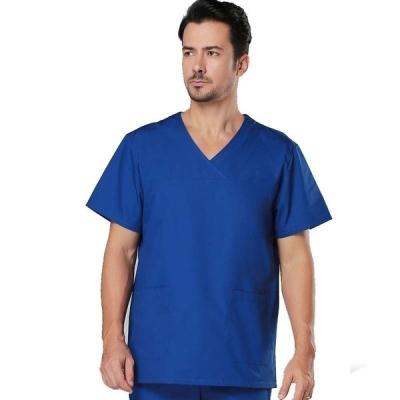 China Strech Solid Color Hospital Scrub Suit Blue Medical Custom Logo for sale