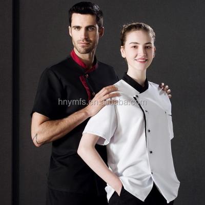 China Tela de algodón corta del hombre de Uniform Tops Woman del cocinero de la manga respirable en venta