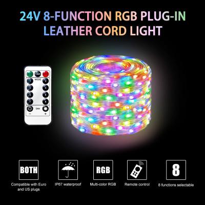 China RGB Outdoor Leather Solar String Lights Remote Control 8 Functional Power Supply for sale