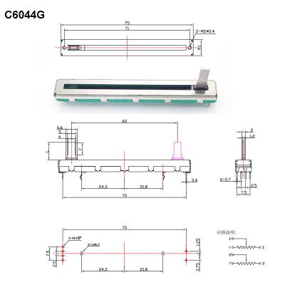 China C6044G Potenciômetro duplo de filme de carbono Slide Potenciômetro 60 mm Curso 5K 10K Potenciômetro estéreo linear à venda