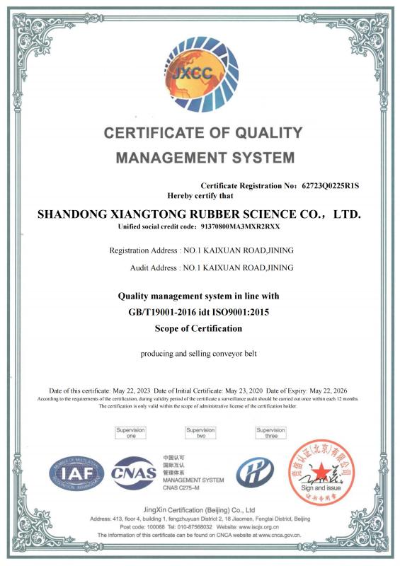 ISO9001 - Shandong Xiangtong Rubber Science Co.,Ltd
