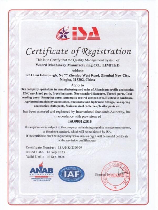 ISO9001 - Wuerd Machinery Manufacturing CO.,LTD