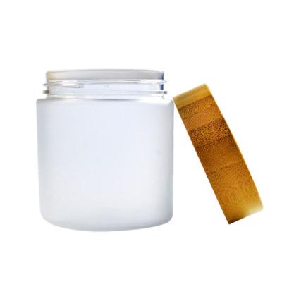 China PET 250g frosted Cream Jar Containers with bamboo lid for personal care use for sale