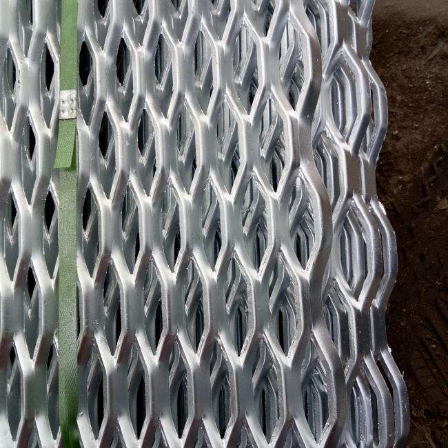 Close-up view of raised expanded metal mesh surface
