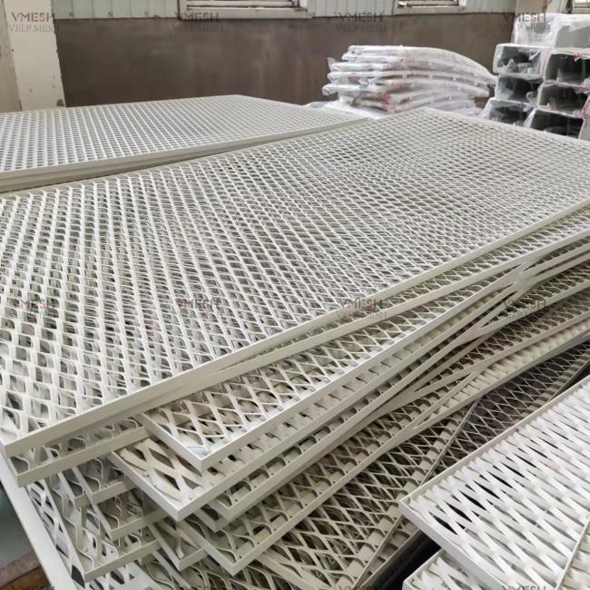 White powder coated expanded metal mesh sample