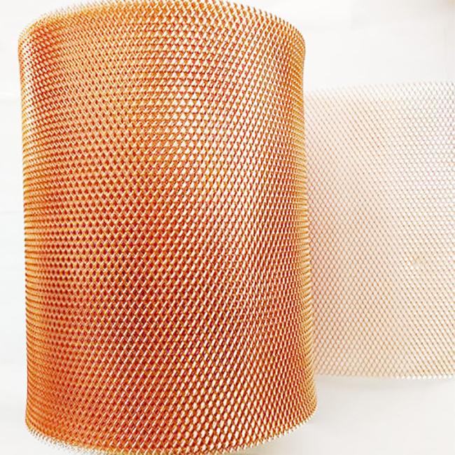 Micro expanded copper mesh detail showing diamond pattern