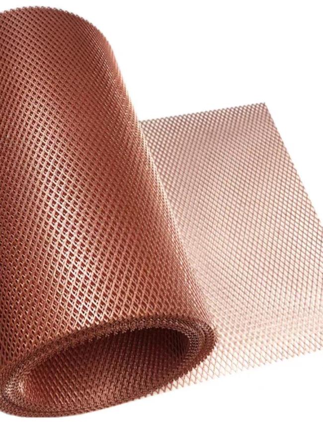 Diamond shape copper expanded metal mesh close-up