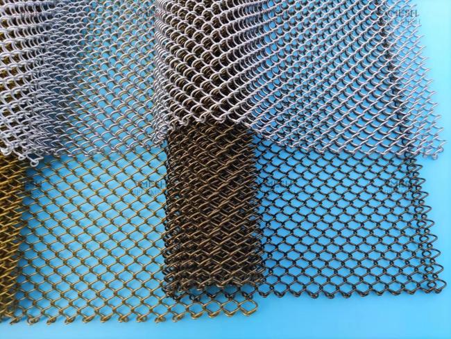 Golden metal space divider in interior setting
