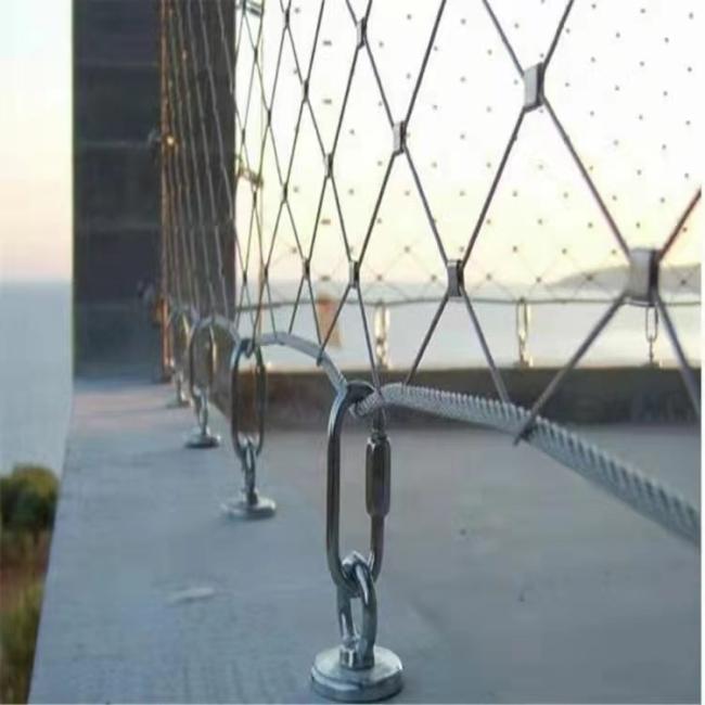 Close-up of stainless steel rope mesh structure