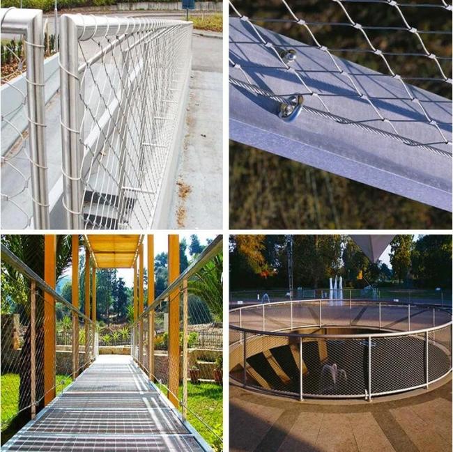 Close-up view of stainless steel rope mesh structure