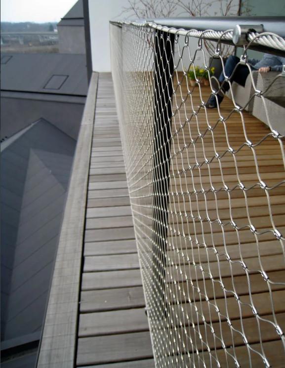 Close-up view of stainless steel rope mesh
