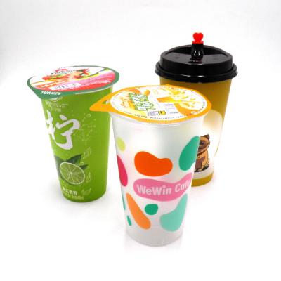 China 360ml 700ml Milk Tea Plastic Cups With Logo Printed Milkshake Clear Frosted Cold Cups for sale