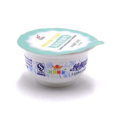 China Cross Embossed Pre Cut Aluminum Foil Lid PVC Lacquer Yoghurt Pot Food Packaging for sale
