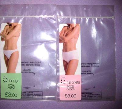 China Women's Underwear Foil Ziplock Bags With Translucent White Bottom Gussets for sale