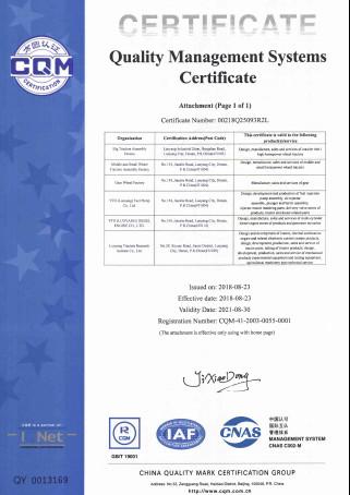 QUALITY MANAGEMENT SYSTEMS CERTIFICATE - Nanyang Xinda Electro-Mechanical Co., Ltd.