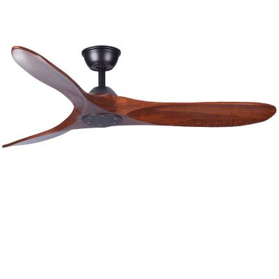 China Brown ECO Solid Wood Ceiling Fan 52in 3 Blade Wood Fan for sale