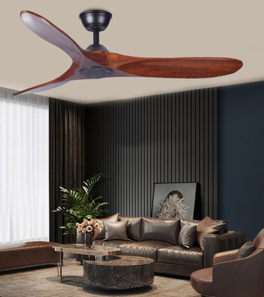 Quality Brown ECO Solid Wood Ceiling Fan 52in 3 Blade Wood Fan for sale