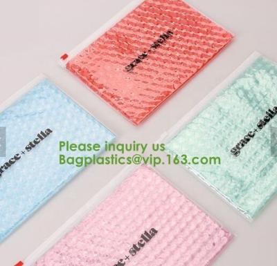 China Compostable metallic glossy holographic private label bubble mailing bag, zip slider clear glitter bubble pouch bag for sale