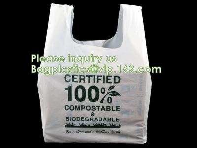 China corn starch based 100% biodegradable bag for food packaging T shirt bags, vest carrier, handle handy bags, singlet pac for sale
