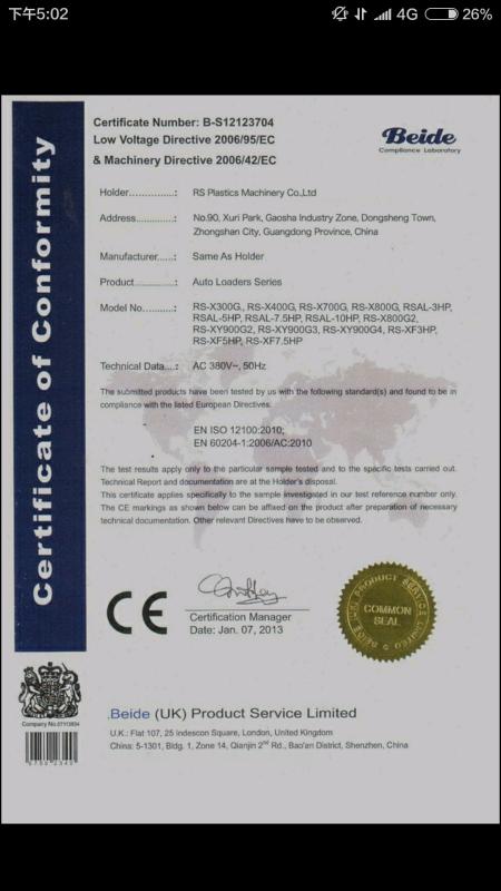 Certificate of Conformity - HK Risingsun Trade Co.,Limited