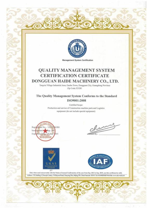 ISO9001:2008 - Dongguan Haide Machinery Co., Ltd