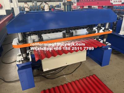 China Chain Transmission Corrugated Sheet Rolling Machine With Omron Encoder And Hydraulic Cutting à venda
