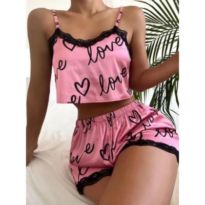 China Pyjama der Damen-stellt netter Herz-Druck Sleepwear-Freizeitartikel-Wäsche-kurzen Hosen für Frauen ein zu verkaufen
