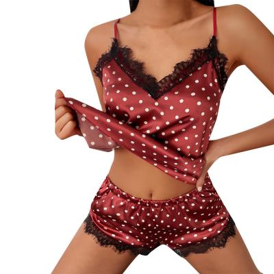 China Soft Underwear Satin Lace Floral Edge Sleepwear Sexy Tempt Pajamas For Women Lingerie for sale