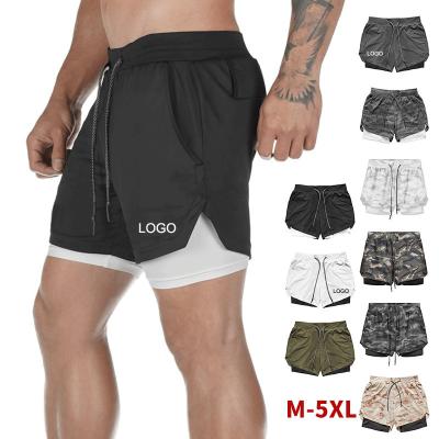 China Custom Logo Double Layers Fitness Sportswear Mens Workout Compression Running Gym Shorts for sale