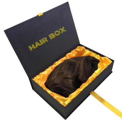 China Customized Book Shape Black Magnetic Flip Cardboard Box For Hair Packaging for sale