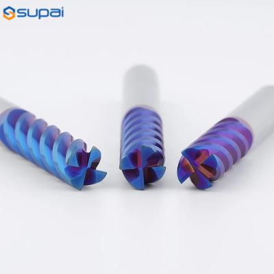 China HRC65 4Flute Carbide End Mill 4mm 6mm 8mm Cutting Tools Blue Nano Coating for Hard Milling for sale