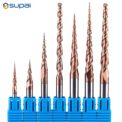 China Power Tools 2 Flute Solid Carbide Tapered End Mills 50mm Altin Coating for sale