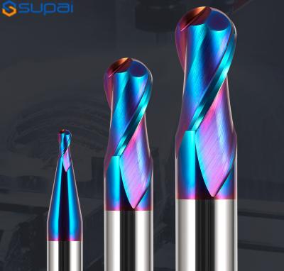 China Router revestido azul nano del CNC de la fresa del carburo de la flauta HRC65 2 mordido para la herramienta del acero de tungsteno de las herramientas del metal en venta