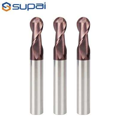 China TiN Coating Ball Nose End Mill Size 1-20mm 45 Hrc 2 Flute 4 Flute for sale