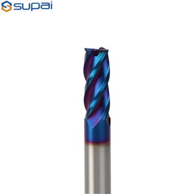China Naco Blue Coated HRC65 Square End Mill Tungsten Carbide End Mill For High Temperature Titanium Alloy for sale