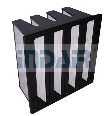 China Large Air Flow Terminal HEPA Filter Mini Pleat Design V Type With Plastic Frame for sale