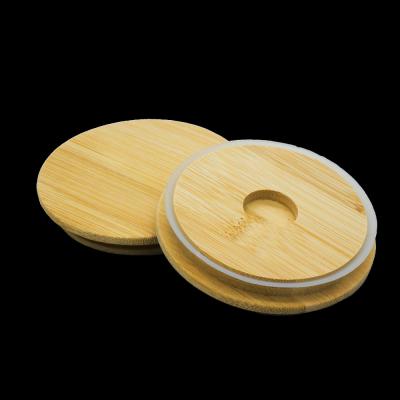 Chine le couvercle en bambou de pot de stockage de 65mm a adapté le logo aux besoins du client avec la garniture de silicium à vendre