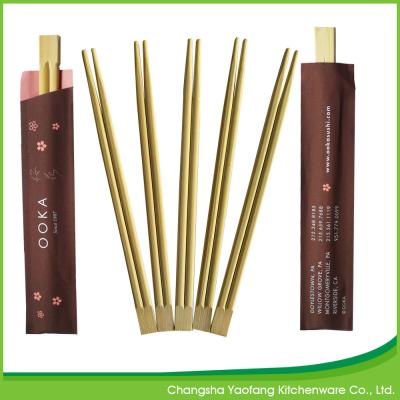 China Nature 21cm Disposable Twin Bamboo Chopsticks; Open Paper Packing for sale