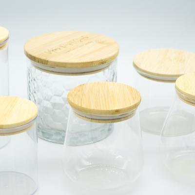 China 250ml - 1500ml Bamboo Lid Glass Container Storage Jars Eco Friendly for sale
