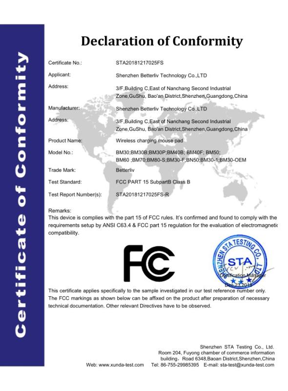 FCC - Shenzhen Betterliv Technology Co., Ltd.