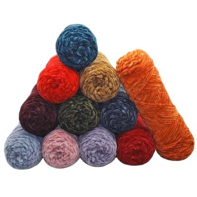 China Wholesale 3mm thickness Chenille Velvet Yarn Wholesale 100g Ball Puffy Multi Color  Chunky Velvet Chenille Yarn for sale