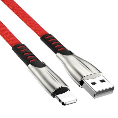 China Zinc Alloy Shell Fabric Braid 3.3ft 1M 2.4A Flat Fast Charging USB Cable for sale