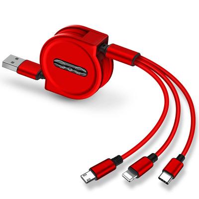 China Retractable 120cm 45g 8 Pin 3 In 1 IOS Mobile Phone USB Cable for sale