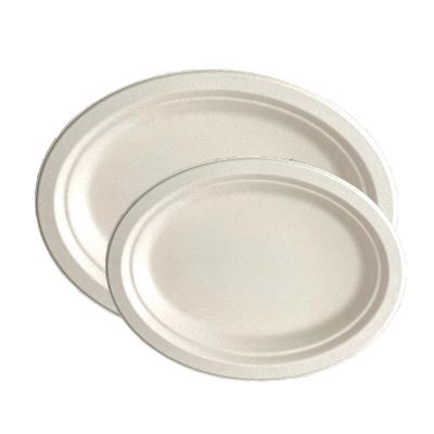 China Compostable Sugarcane Bagasse Oval Pulp Packaging Oval Food Plates for sale